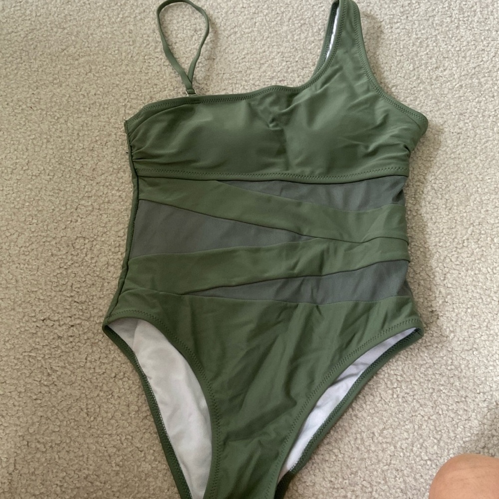 Pink Lily Olive green mesh one piece swimsuit